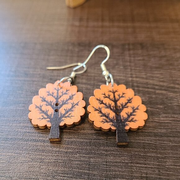Handcrafted Orange‎ Tree Wooden Dangle Drop Earrings NEW Fashion Outdoors 1.5" - Picture 3 of 4
